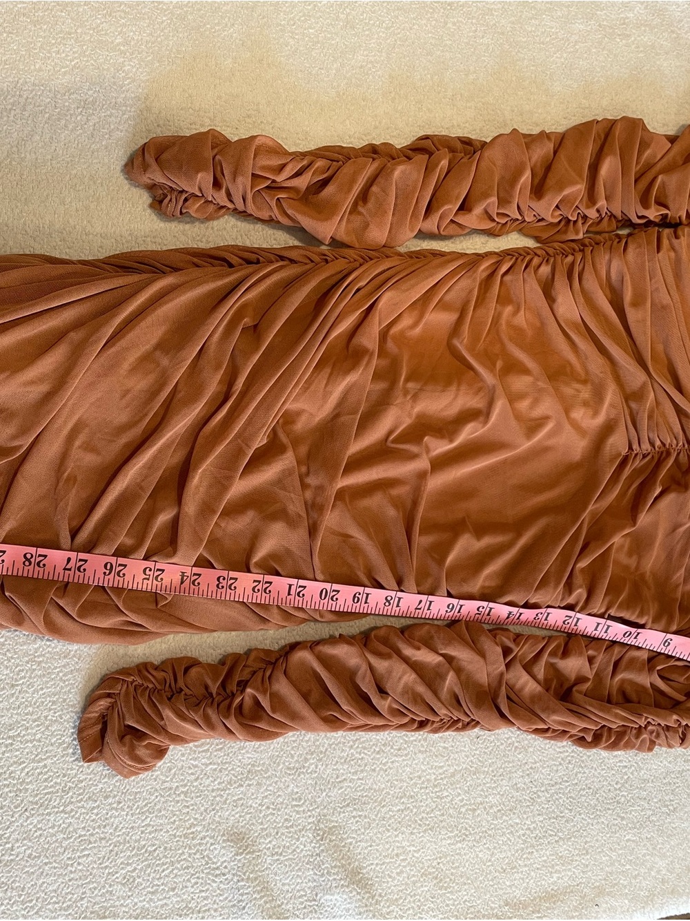 Fashion Nova Ruched Slip Dress in Rust Brown